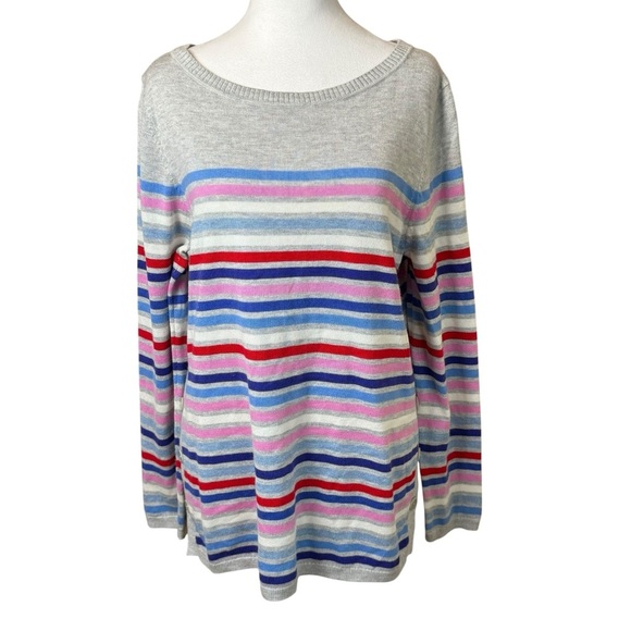 Talbots Multi Stripe Side Button Sweater Large Colorful Casual Nautical Modest - Picture 3 of 11